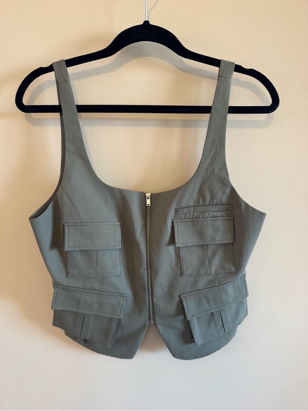 Zara Olive Green Zip-Front Top